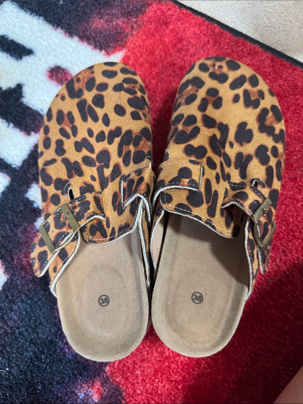 Women’s Leopard-Print Slip-On Clogs with Buckle Detail - Brown